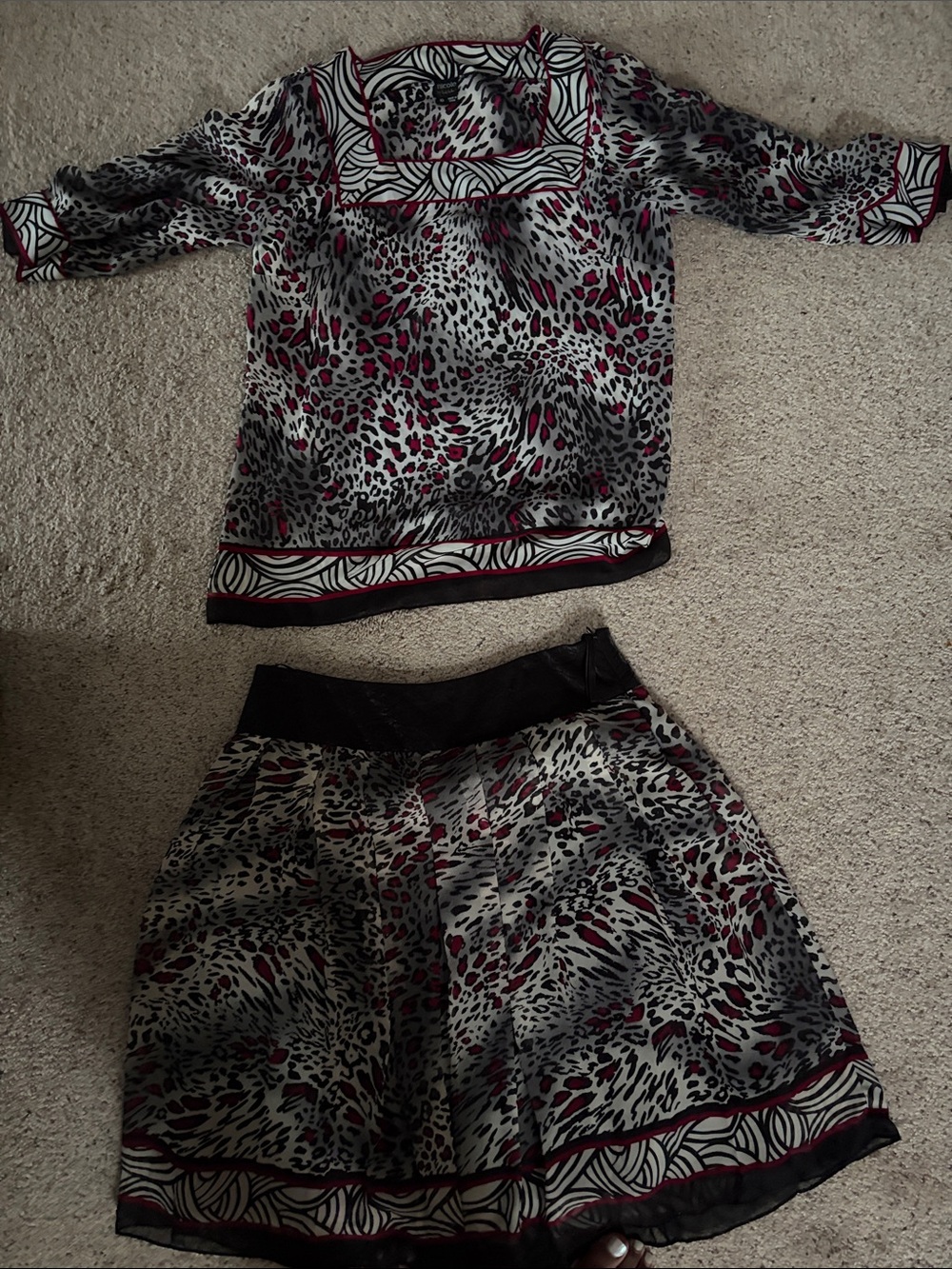 Women Skirt and Top Set - Black, Gray & Red